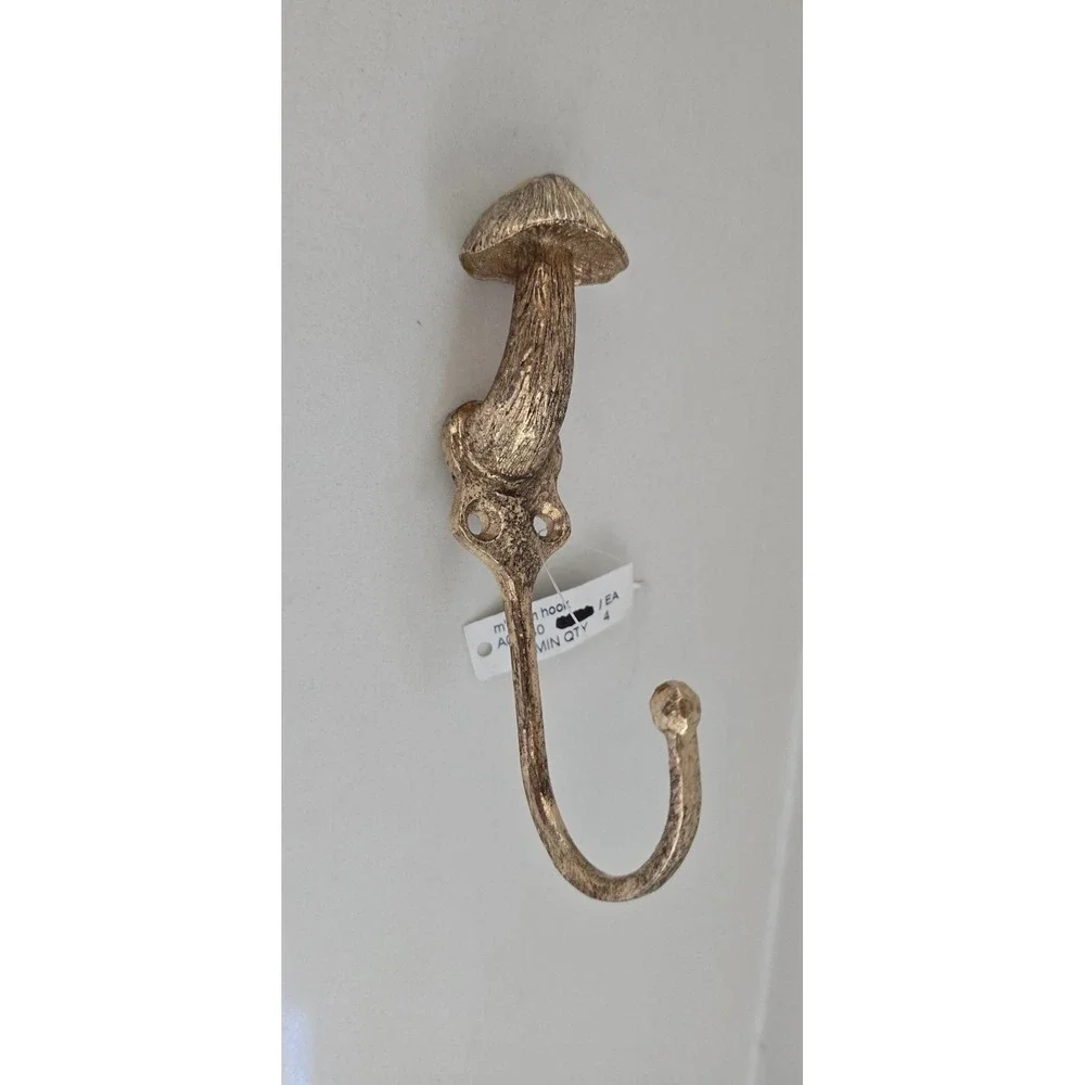 Gold Mushroom Wall Hook Metal Toadstool Decorative Coat Hat Hanger Cottagecore